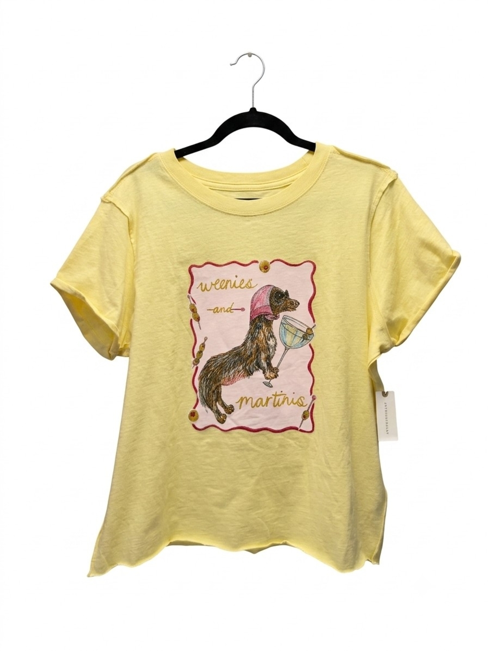 Maeve Anthro Weenies and Martinis Graphic Tee Yellow Size S NWT